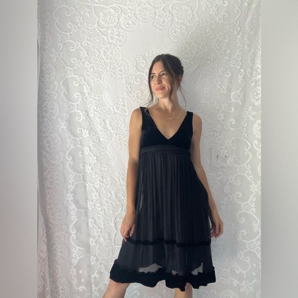 Anthropologie Ruth Black Velvet and Silk Empire Waist Party Cocktail Dress - Picture 15 of 16